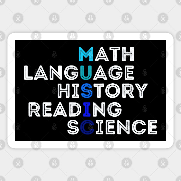 'Music' Math Language History Reading Science Magnet by MakerMind8.2